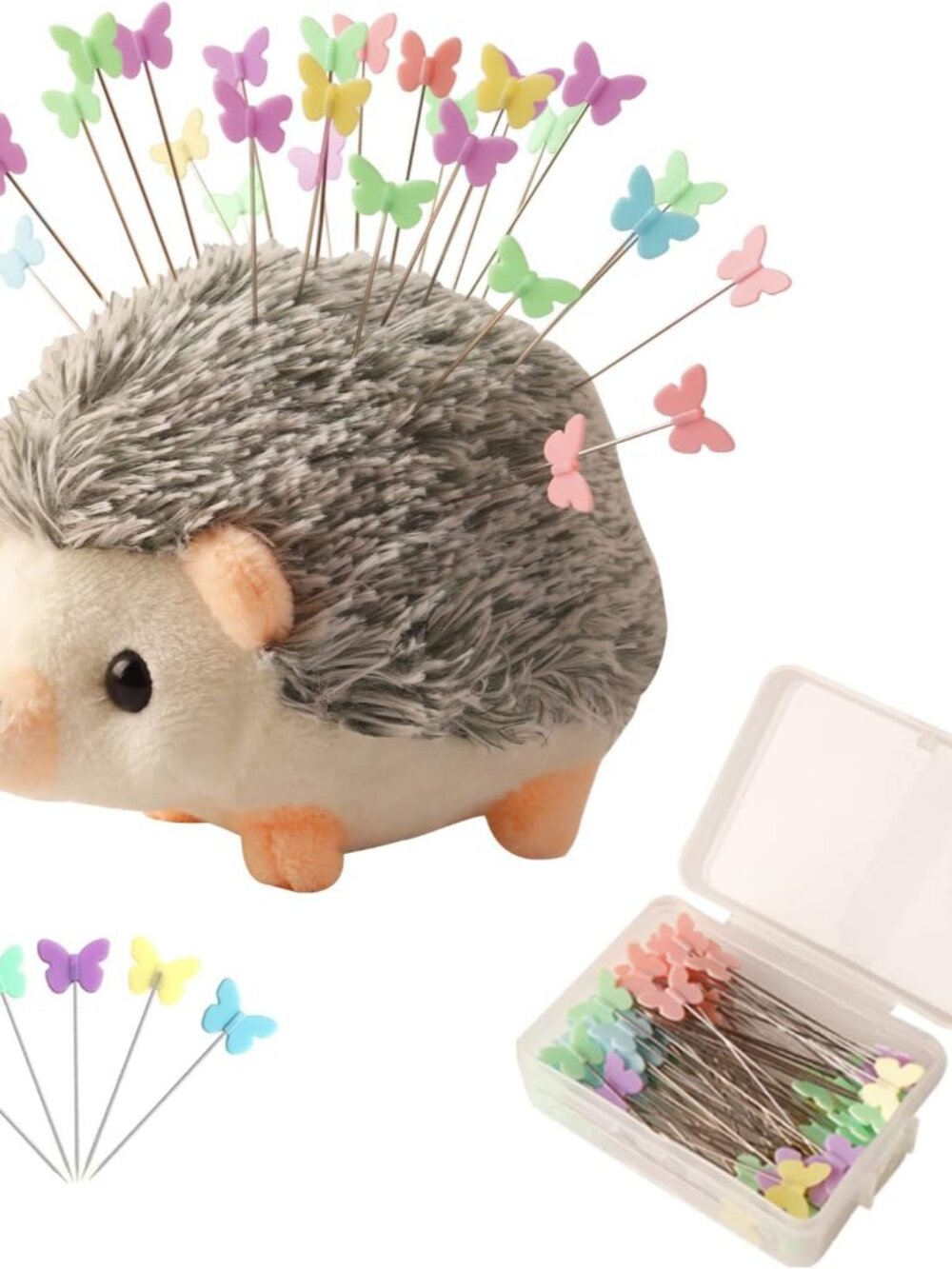 Hedgehog Shaped Pin Cushion Sewing Kit with 100 Colored Pins